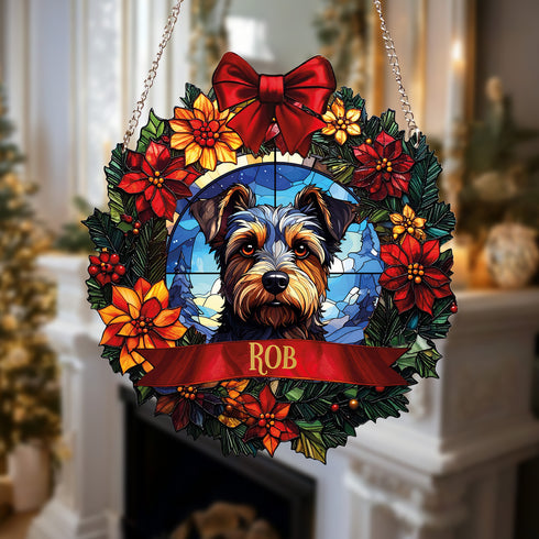 Border Terrier Christmas Wreath Suncatcher